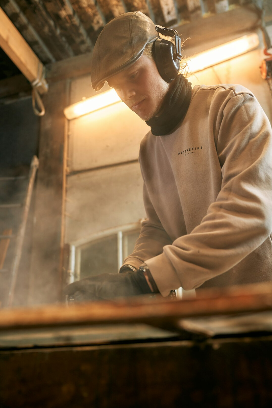Danish craftsman working in his wood workshop
